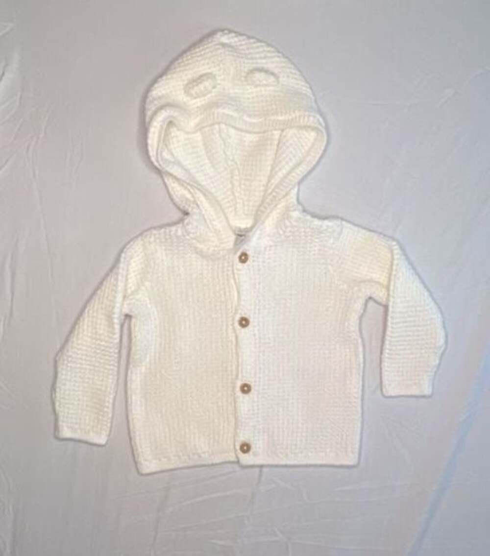 Carter's Baby Unisex White Knit Hooded Button-Front Cardigan